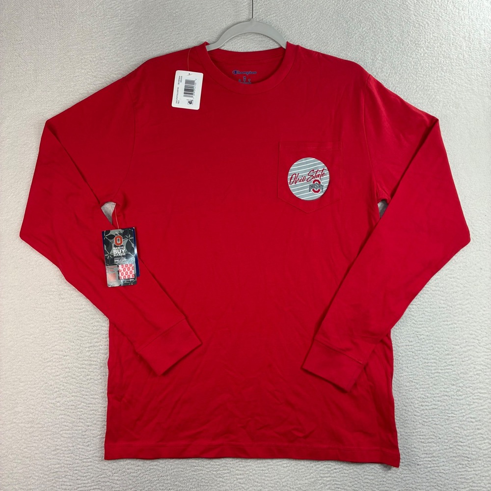 Champion Ohio State Buckeyes T Shirt Men M Red Long Sleeve Pocket Gameday NWT